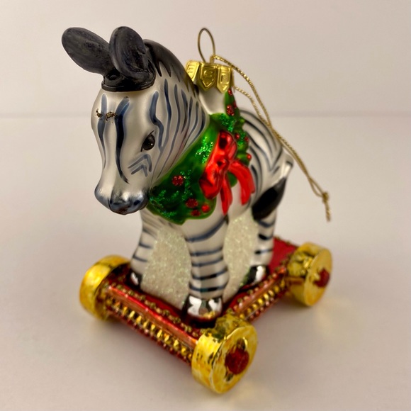 Fitz and Floyd Old Fashioned Christmas Zebra glass tree ornament, with box - Picture 5 of 9